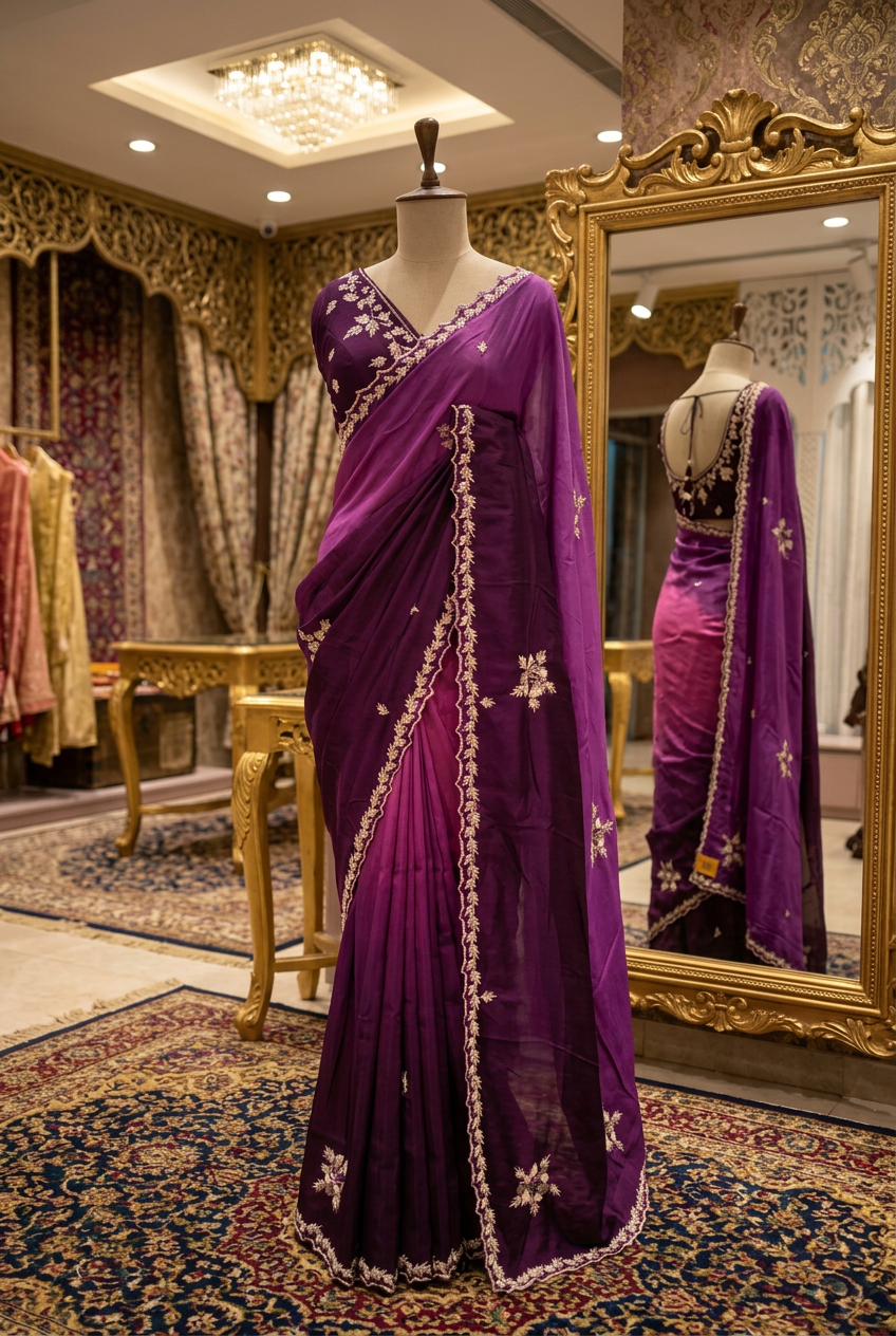 Designer Purple Silk Saree
