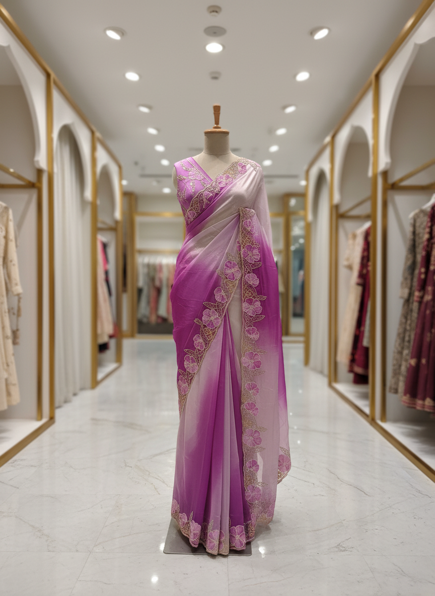 Creep Saree Epic Work With Hand Work view 3