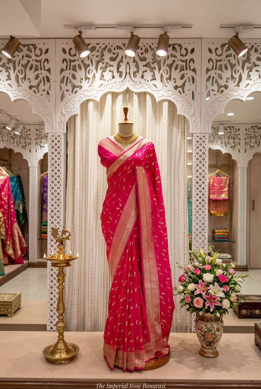 Tanchue Banarasi With Golden Jerry Border view 3