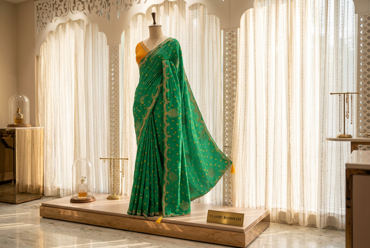 Dola Silk With Bandhni Print And Hand Work Saree view 3