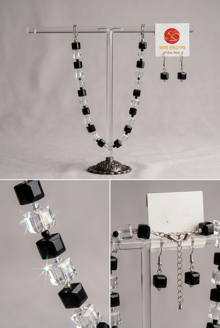 Black And White Crystal Necklace view 2