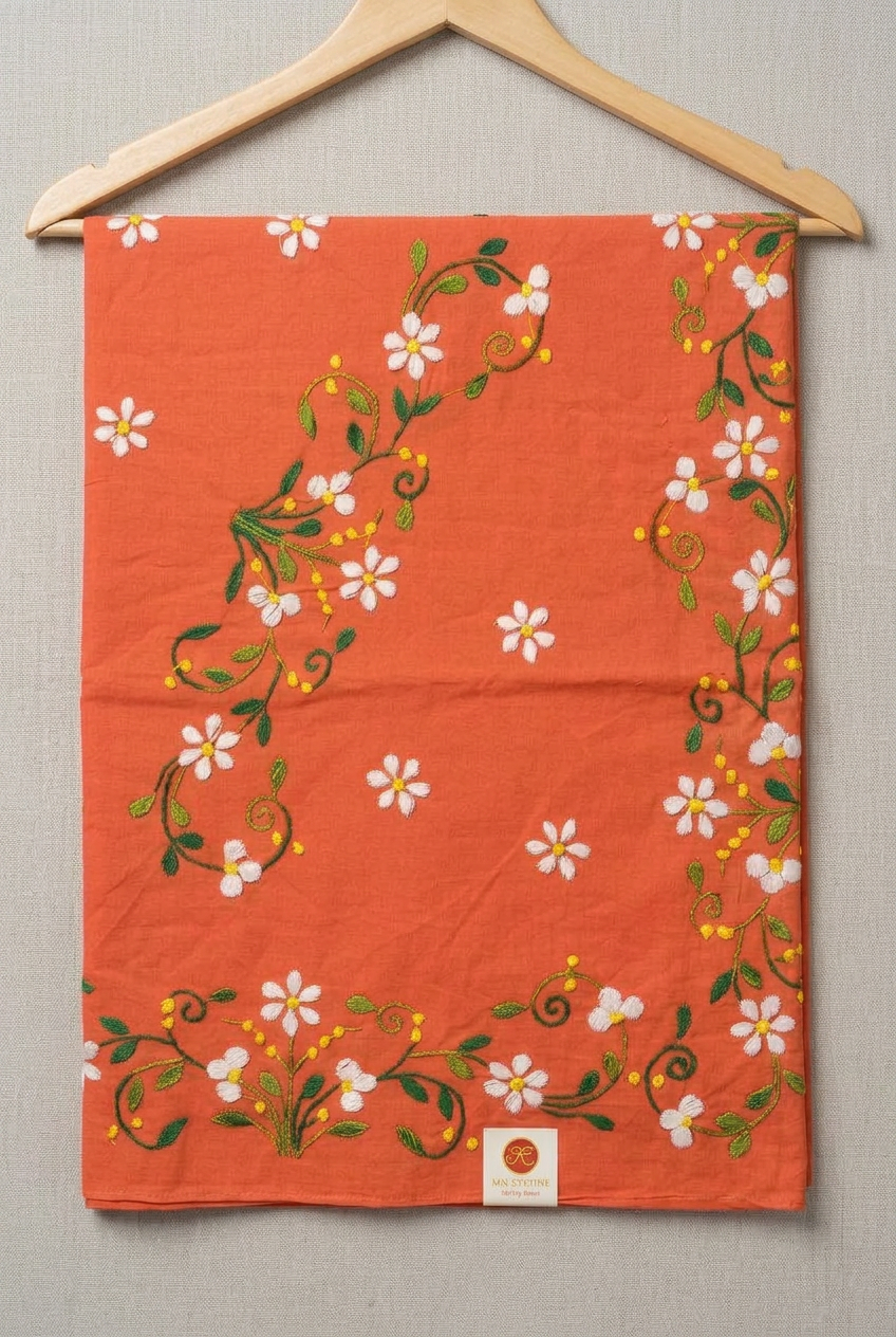 Pure Cotton Saree With Hand Embroidery view 2