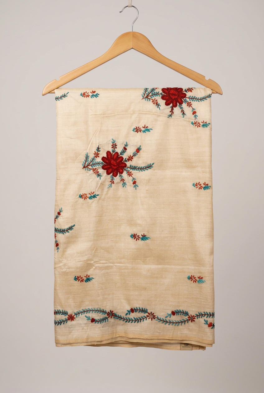 Hand Embroidered Beige Colour Saree view 3