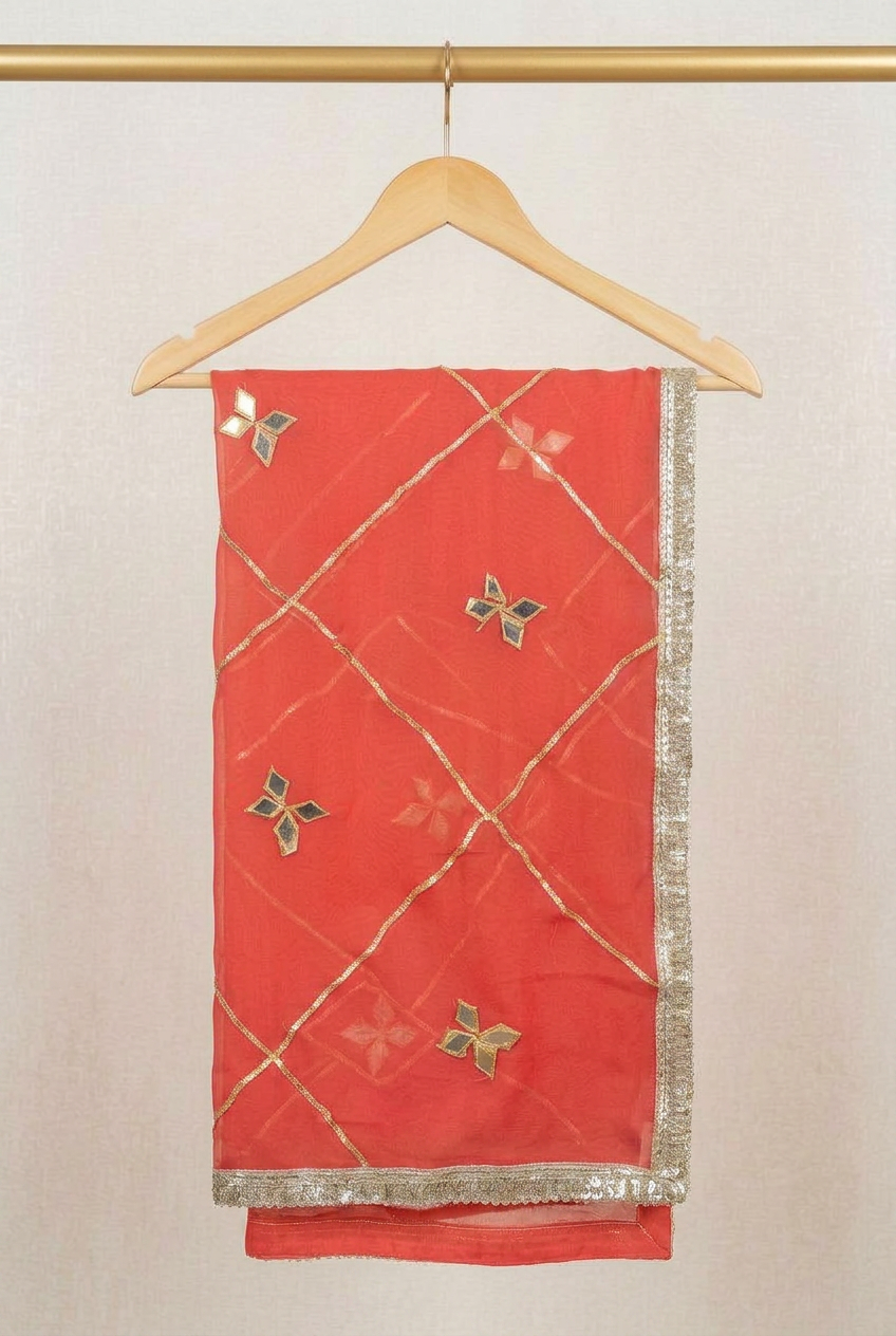 Gota Patti Work On Semi Chiffon Saree view 2
