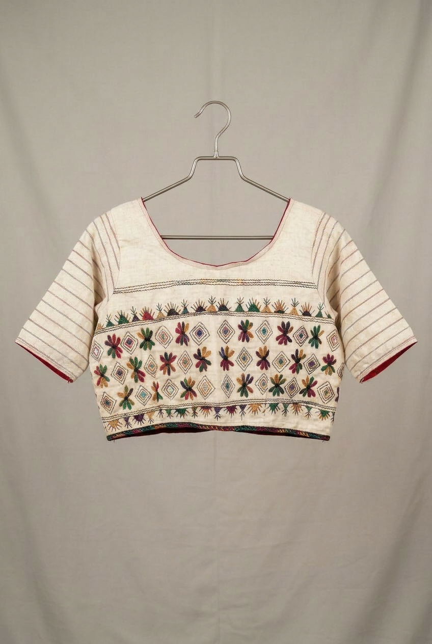 cotton Blouse With Katha Embroidery view 2