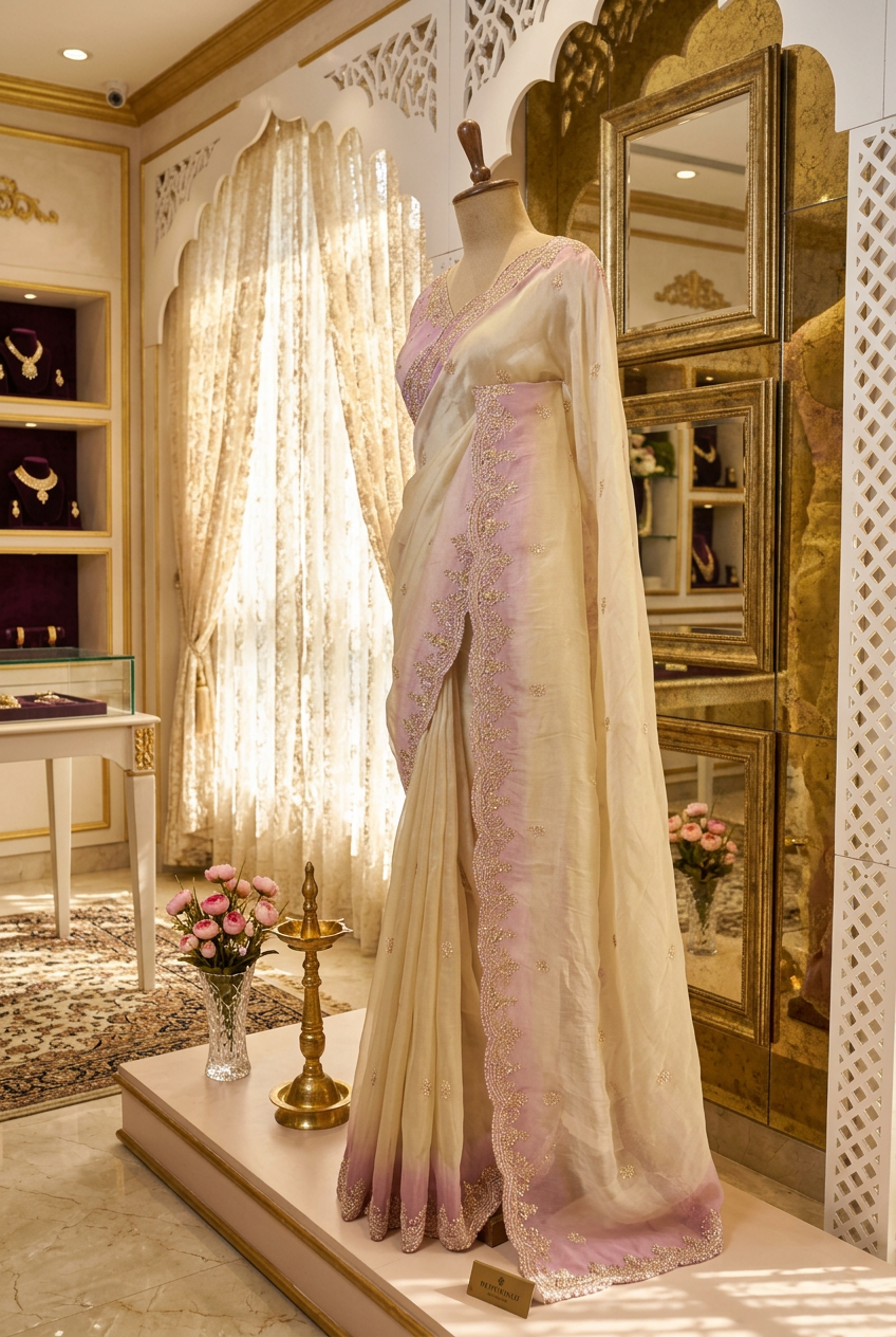 Satin Crape With Hand Work Saree 1