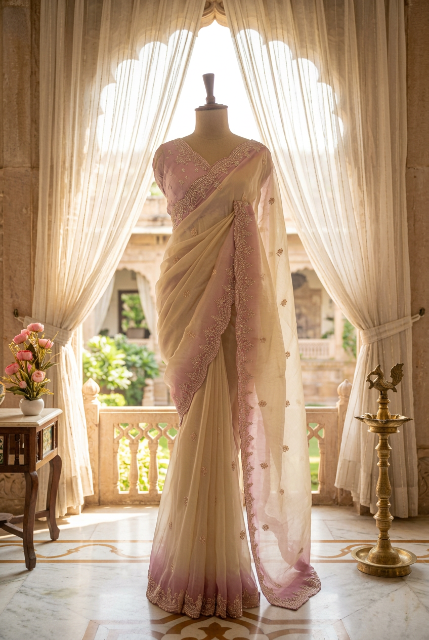 Satin Crape With Hand Work Saree 1 view 3