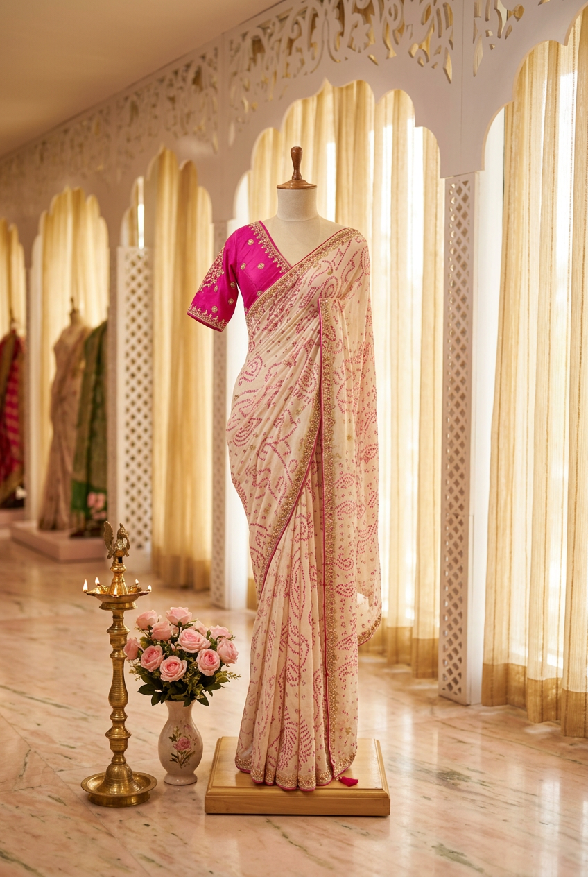 Bandhani Georgette Saree With Hand Work view 5