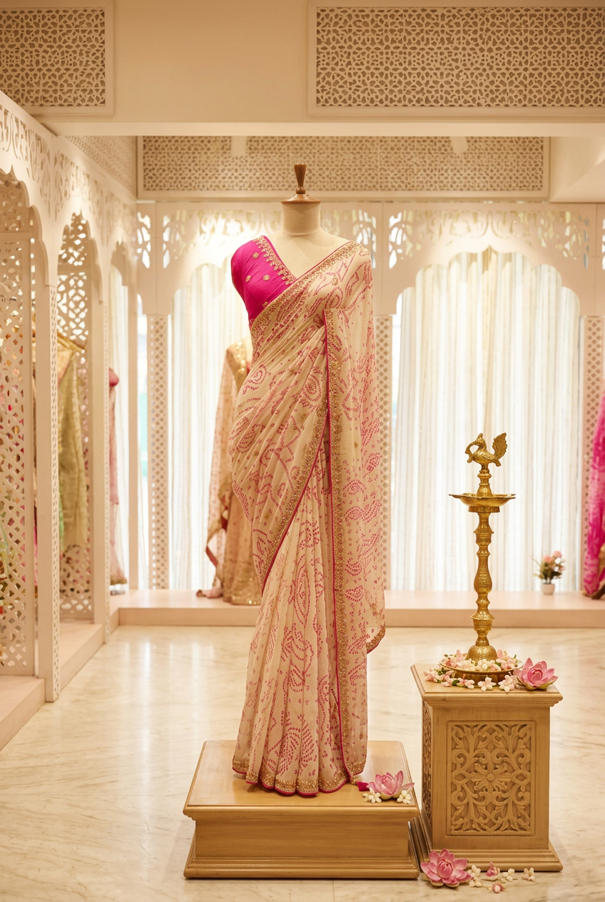 Bandhani Georgette Saree With Hand Work