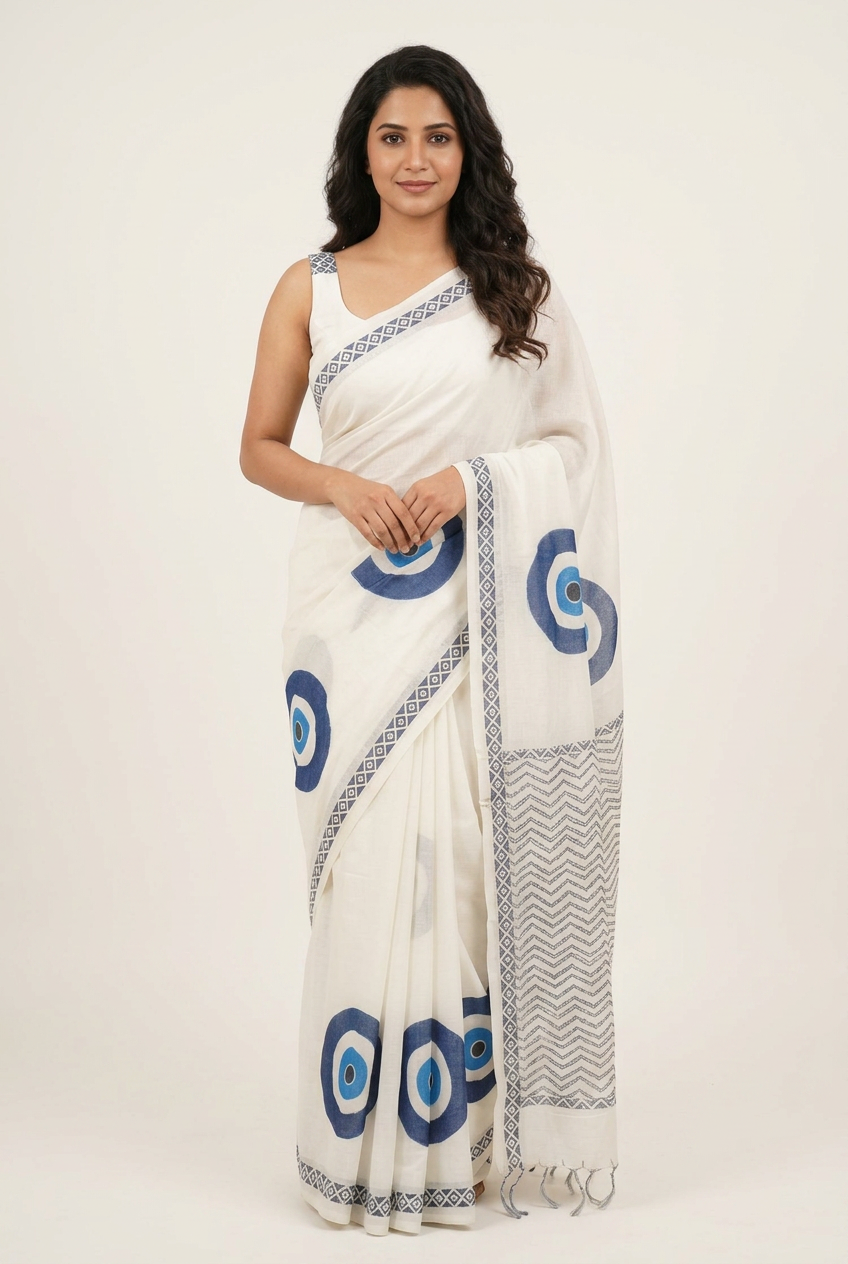 Linen Saree Black And White view 2