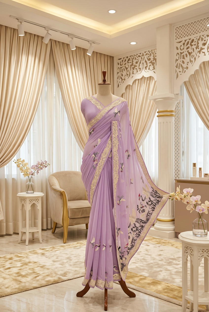 Parsi work pure georgette saree view 5