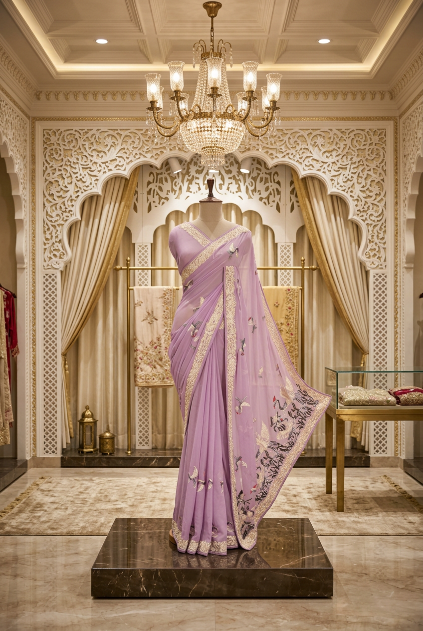 Parsi work pure georgette saree