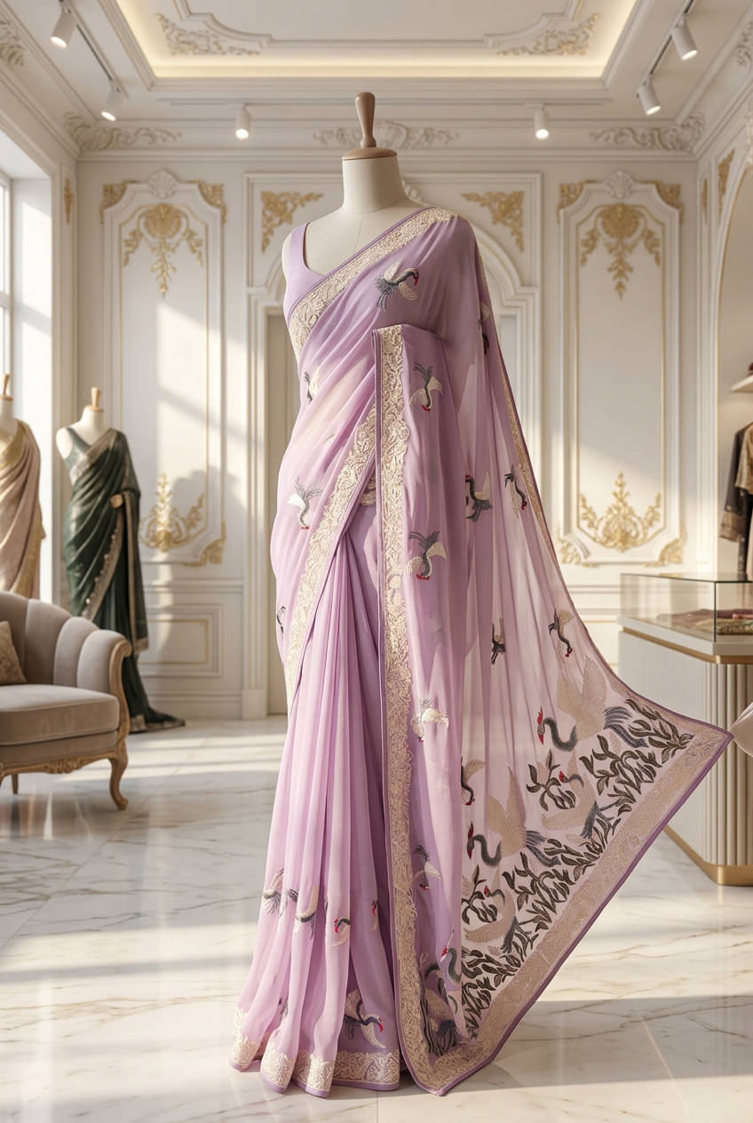 Parsi work pure georgette saree view 3
