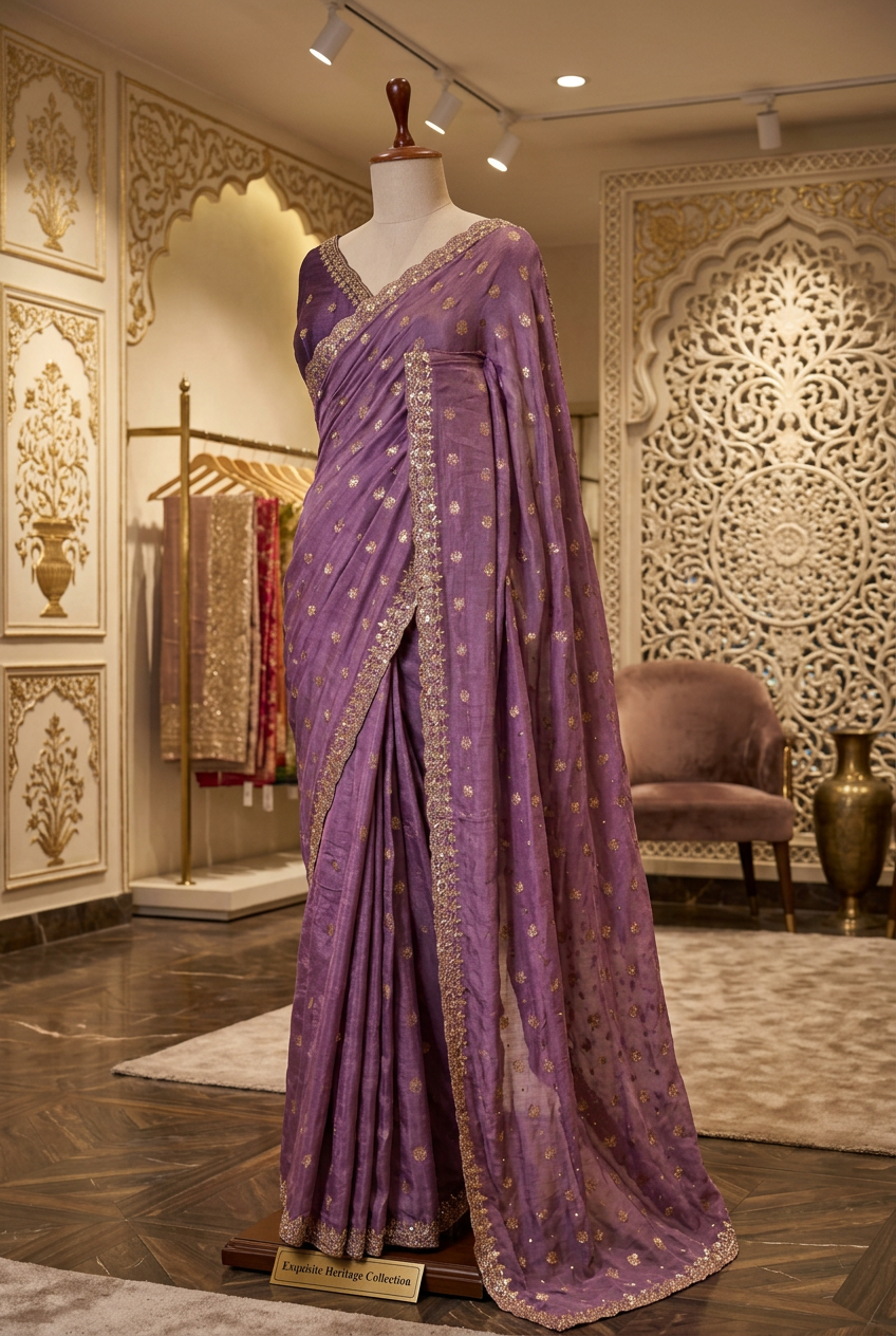 Russian silk banarasi butta hand gotta patti saree