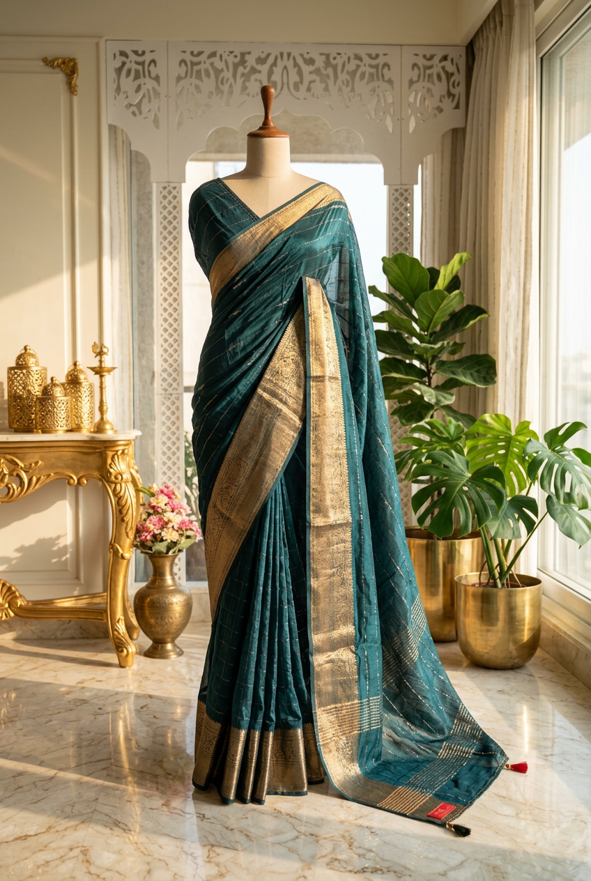 Banarasi border hank work russian silk saree