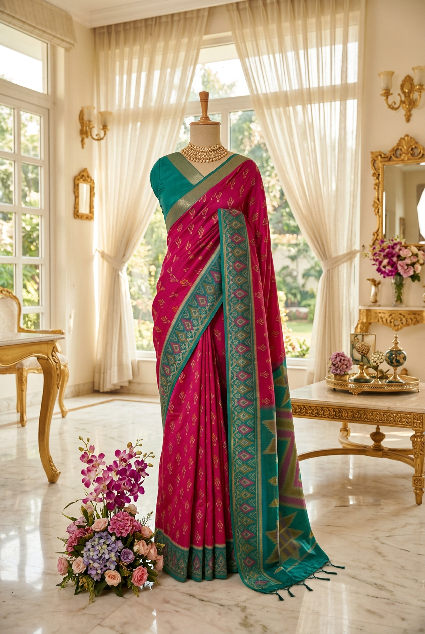 Semi silk patola weaving saree view 3