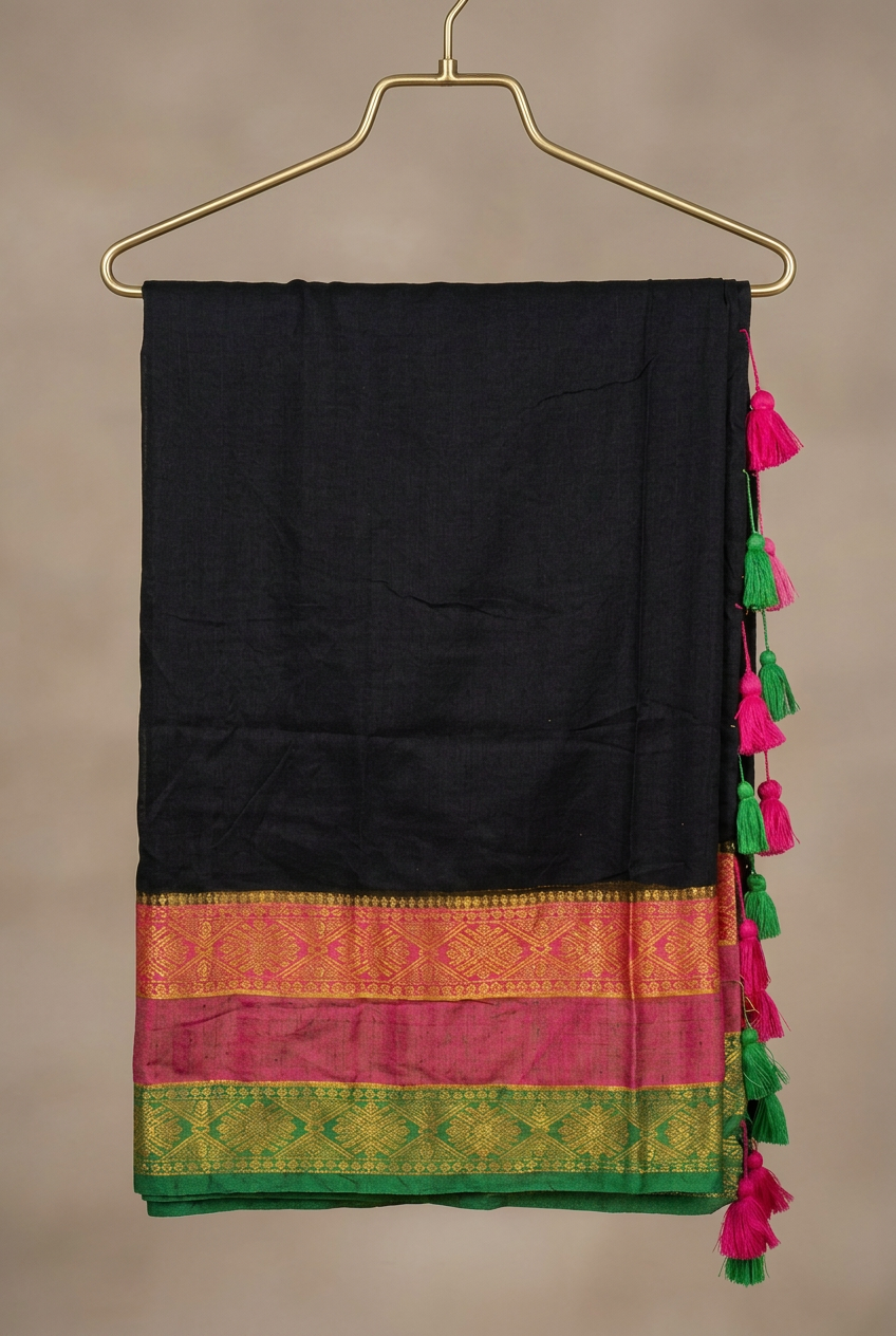 Mull Cotton Black With Multi Border 1 view 3