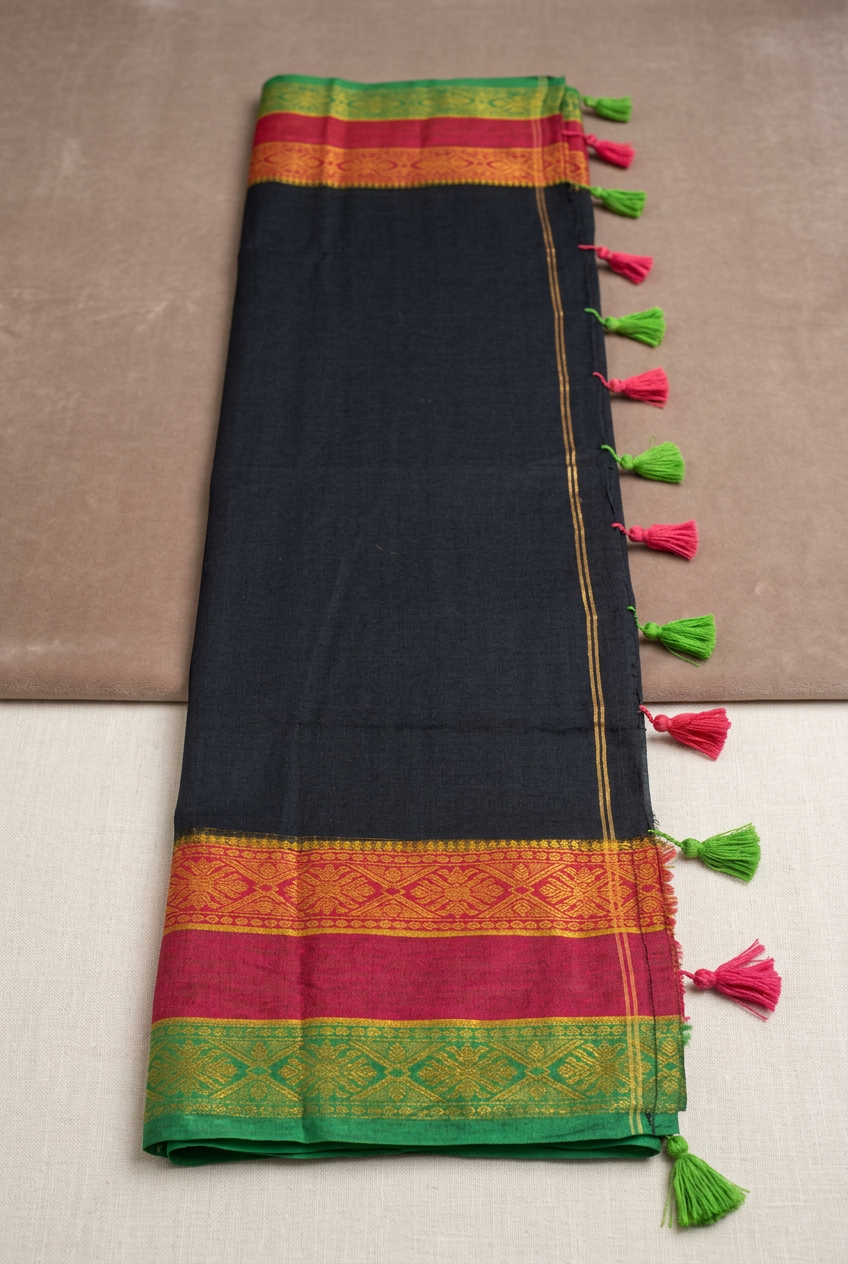 Mull Cotton Black With Multi Border 1 view 2
