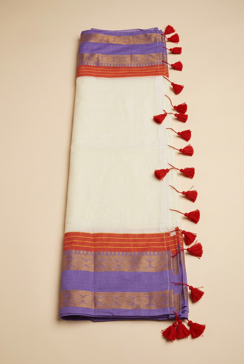 White Multi Colour Mull Cotton Saree view 2