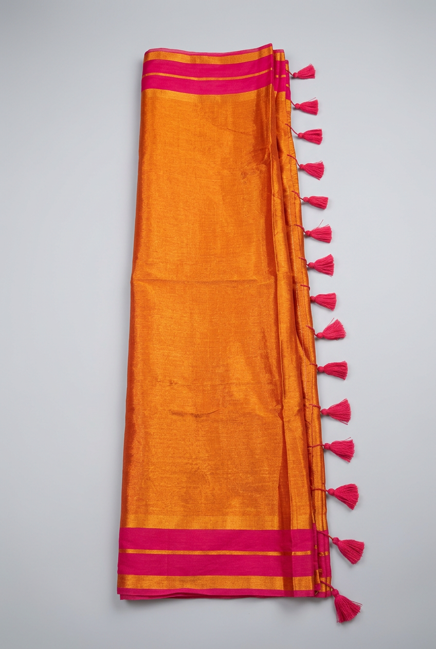 Golden Pink  Mull Tissue Saree view 3