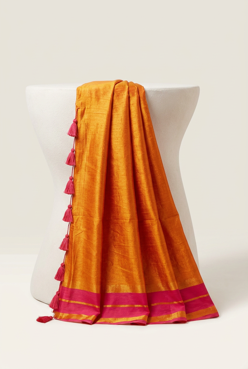 Golden Pink  Mull Tissue Saree view 2