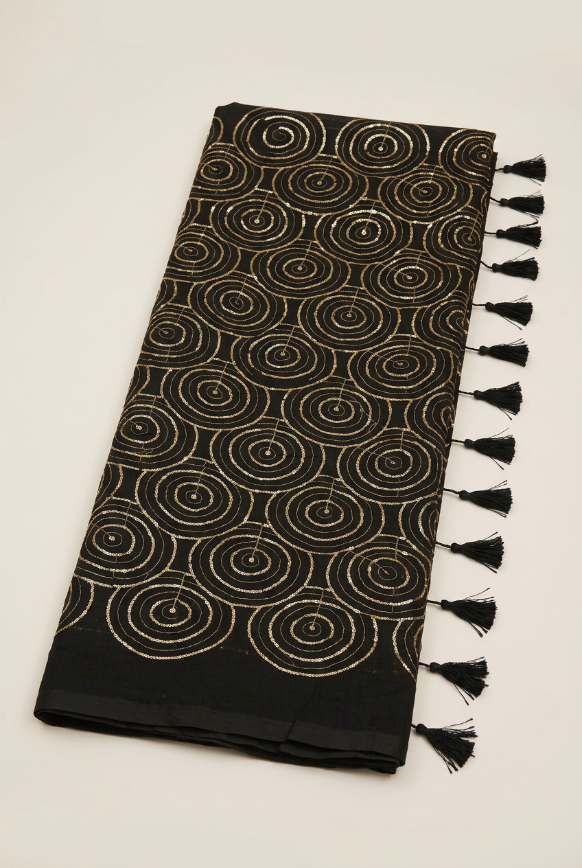 Black Sequence Mull Cotton