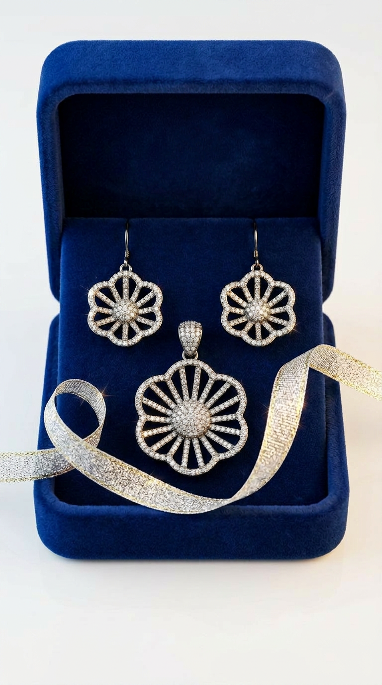 Artistic Floral Earring and Pendant Set in 925 Silver view 4