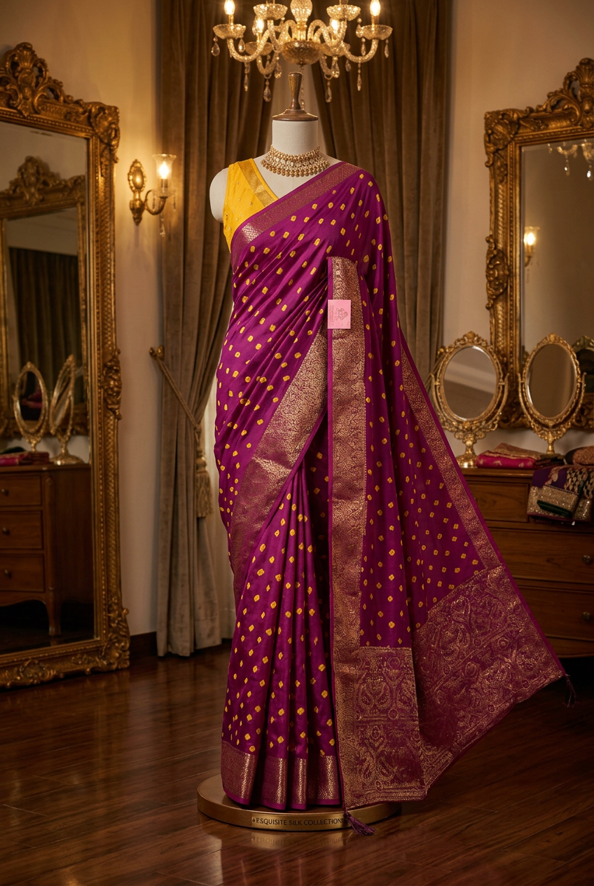 Designer Saree dola silk with bandhani view 3