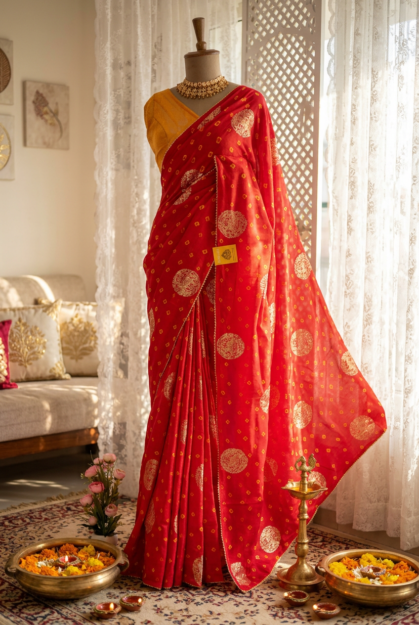 Designer dola silk with bandhani view 3