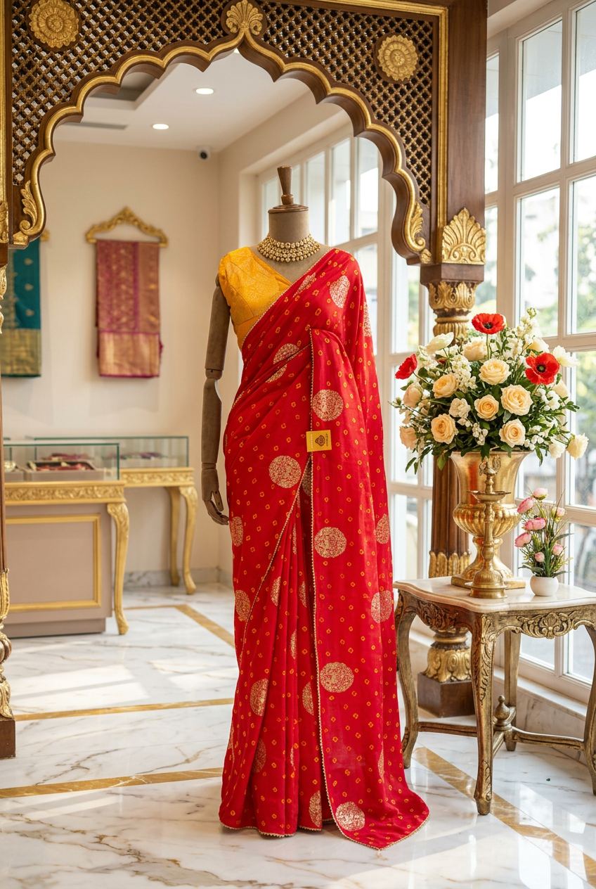 Designer dola silk with bandhani view 5