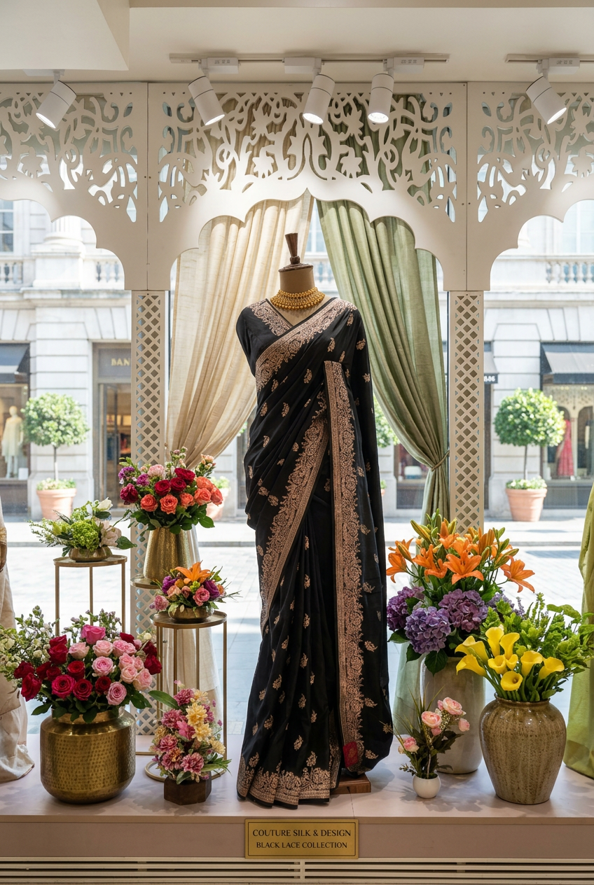 Banarasi silk saree with resham butta and border view 5
