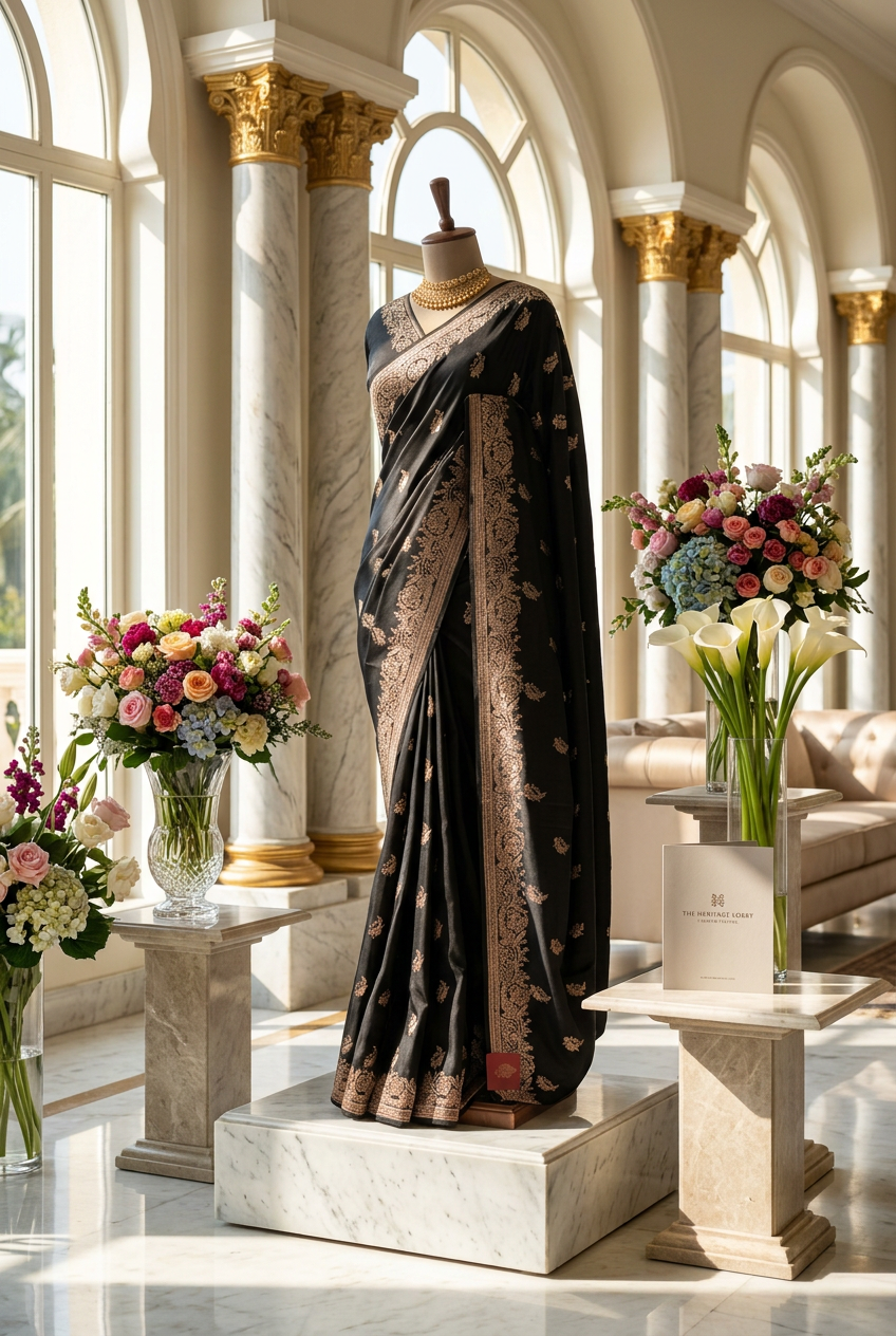 Banarasi silk saree with resham butta and border view 3