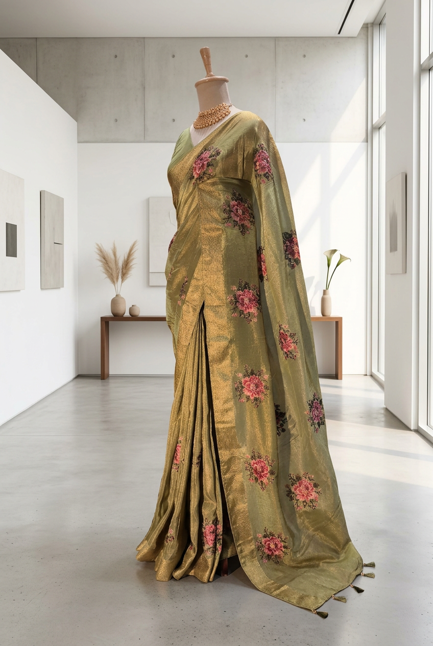 Tissue saree with emboroidery view 3