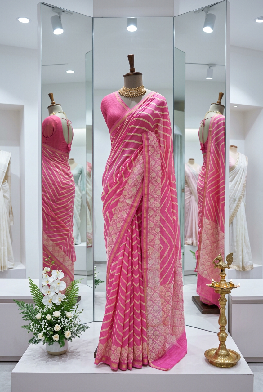 Chanderi silk lehariya digital print view 3