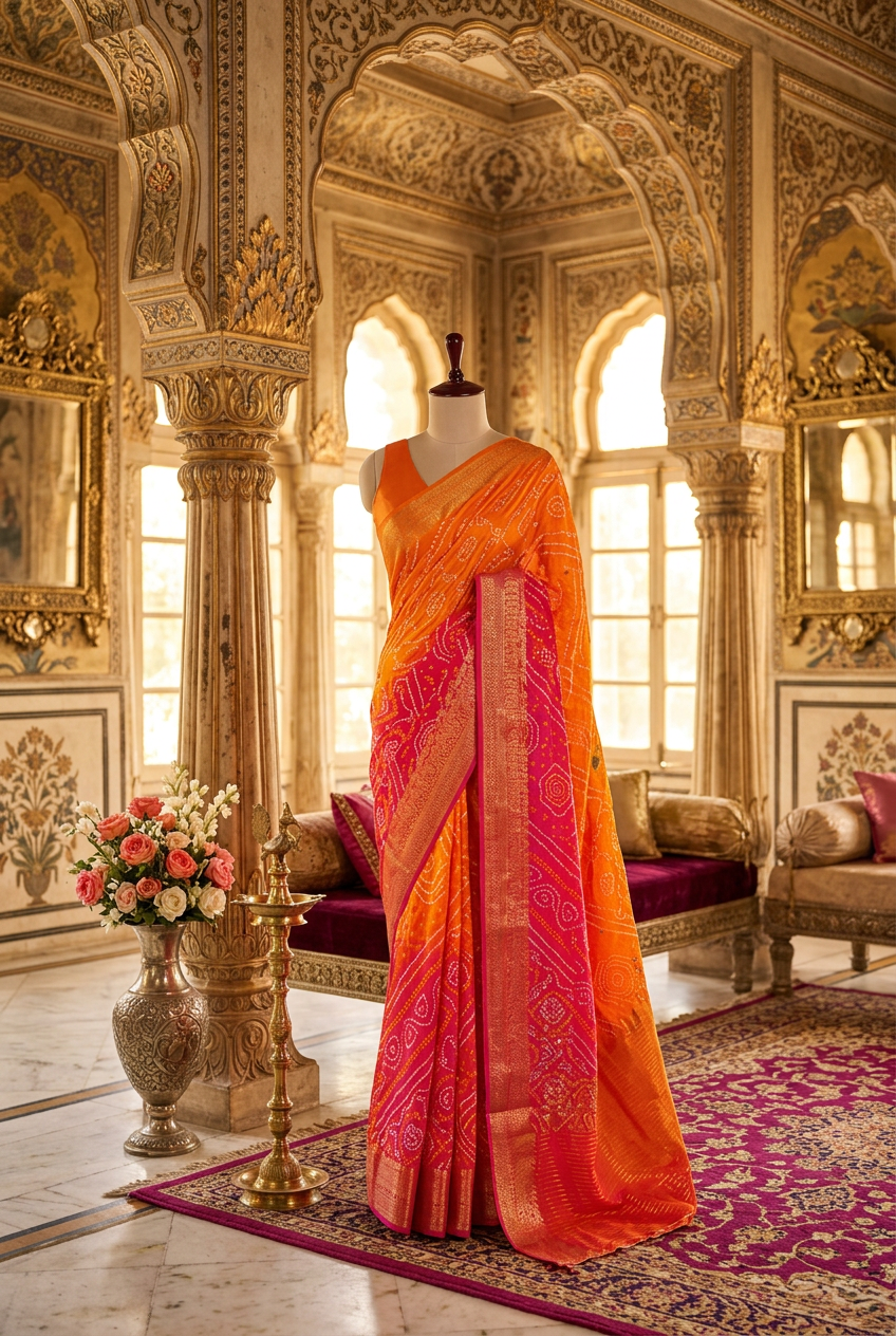 Dola silk Bandhani with gotta patti work view 3