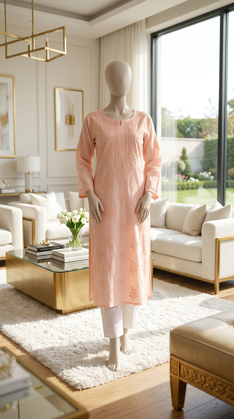 Lucknow Chikankaari Kurti Hand Embroidered Kurti view 7