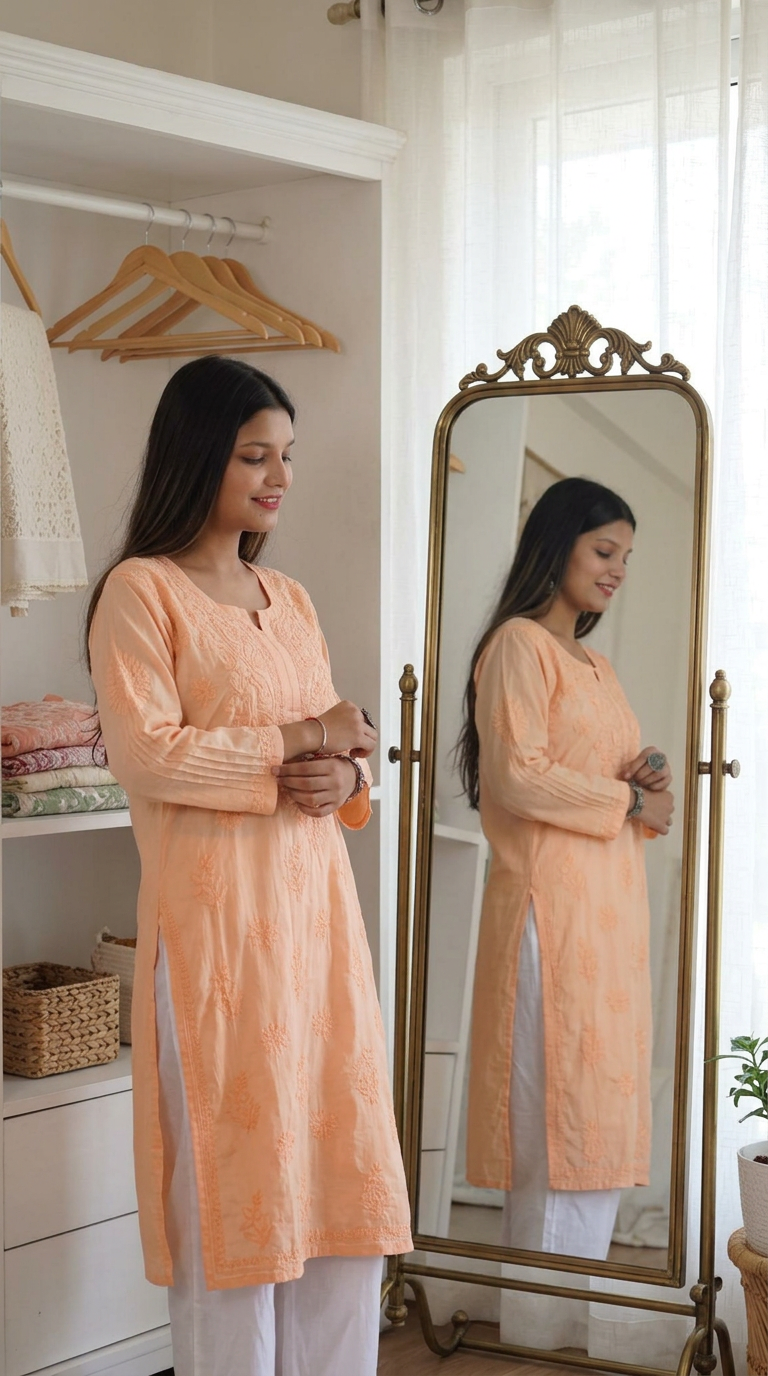 Lucknow Chikankaari Kurti Hand Embroidered Kurti view 2