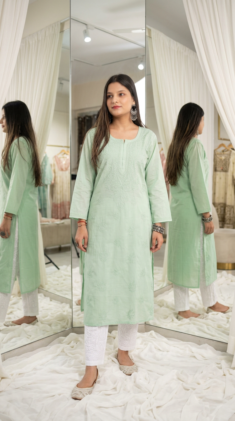 Lucknow Chikankaari Kurti Hand Embroidered Kurti