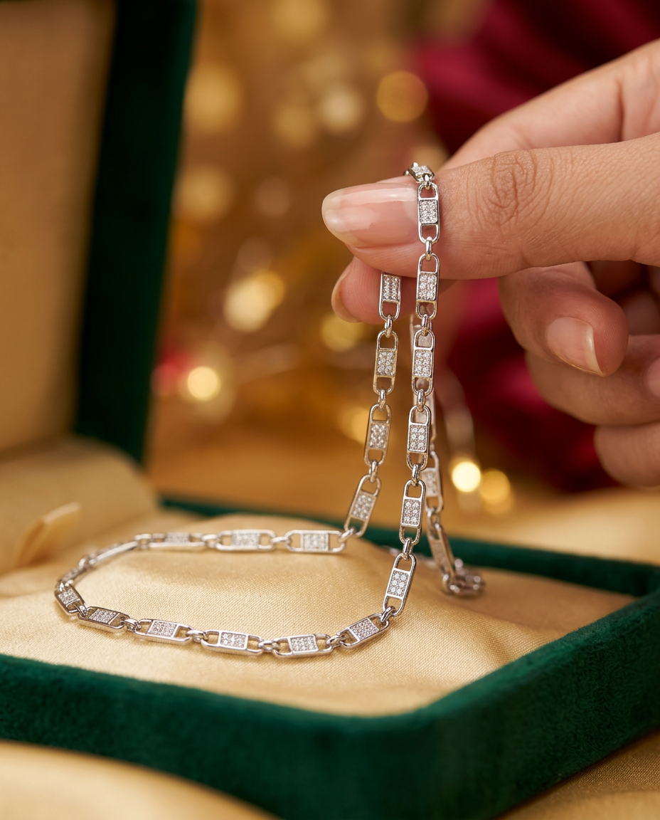 Silver Stone Link Chain view 5