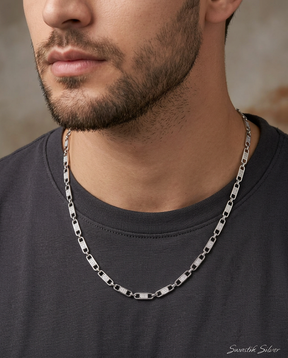 Silver Stone Link Chain view 3