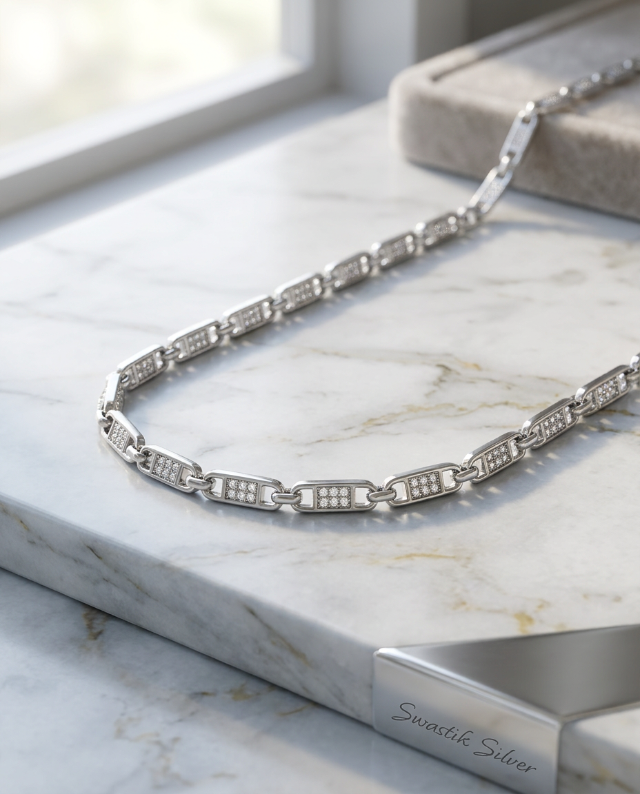 Silver Stone Link Chain view 2