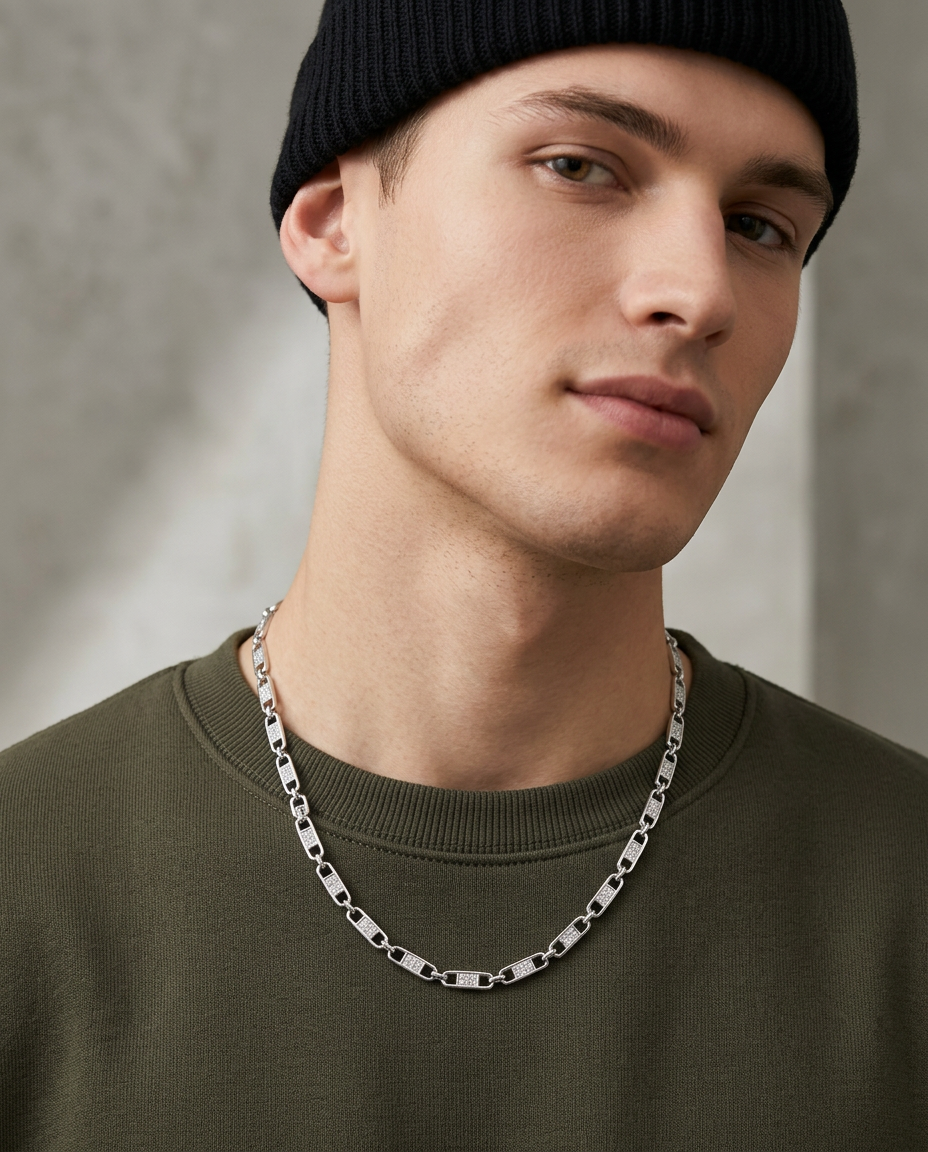Silver Stone Link Chain view 4