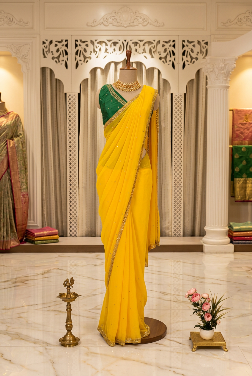 Pure Chiffon Saree With Hand Work view 3