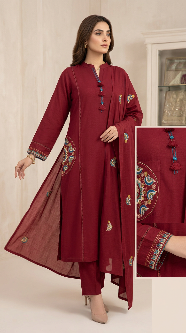 Embroidered Cotton Kurta Set