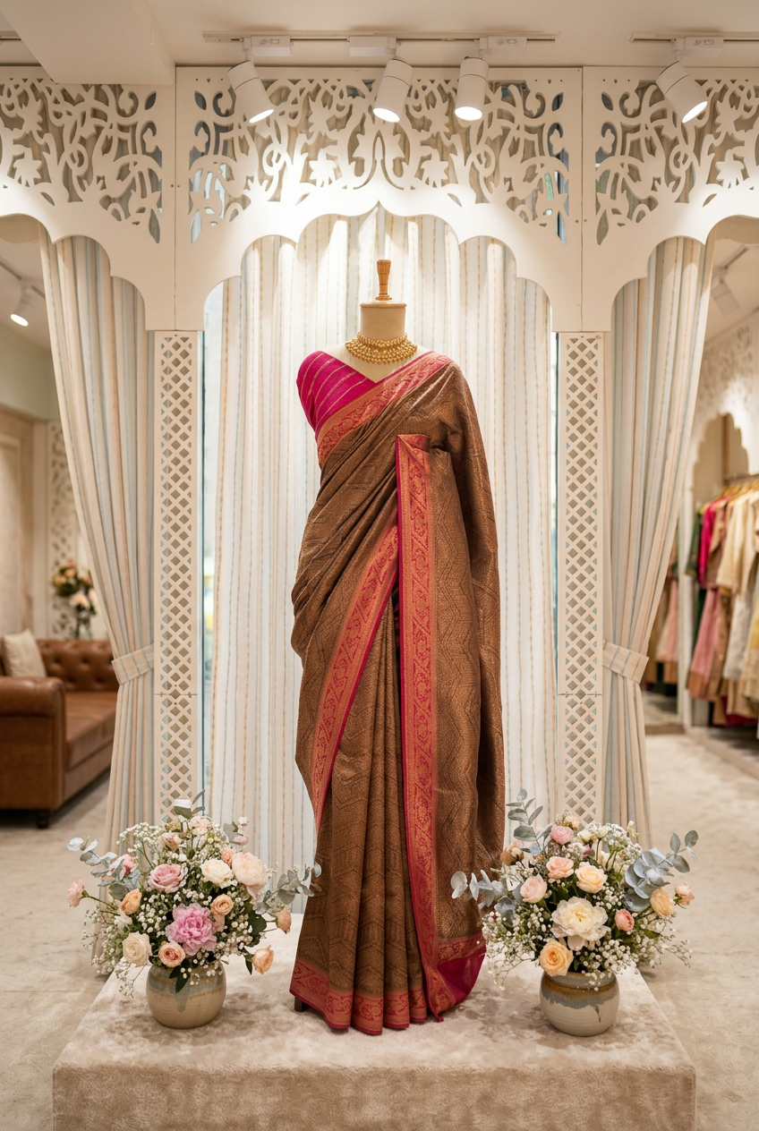 Banarasi pure chanderi silk with tissue  with full weaving view 3