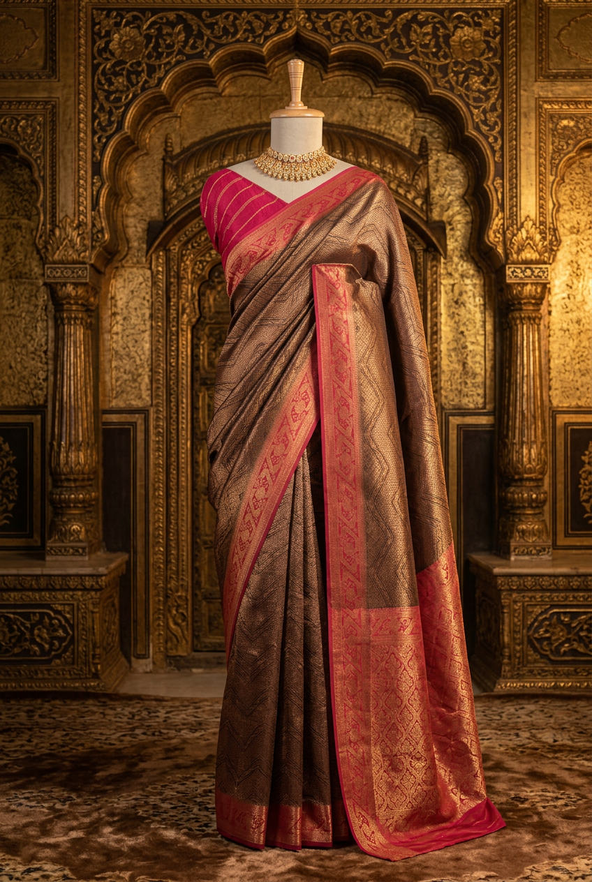 Banarasi. pure chanderi silk with tissue  with full weaving view 2