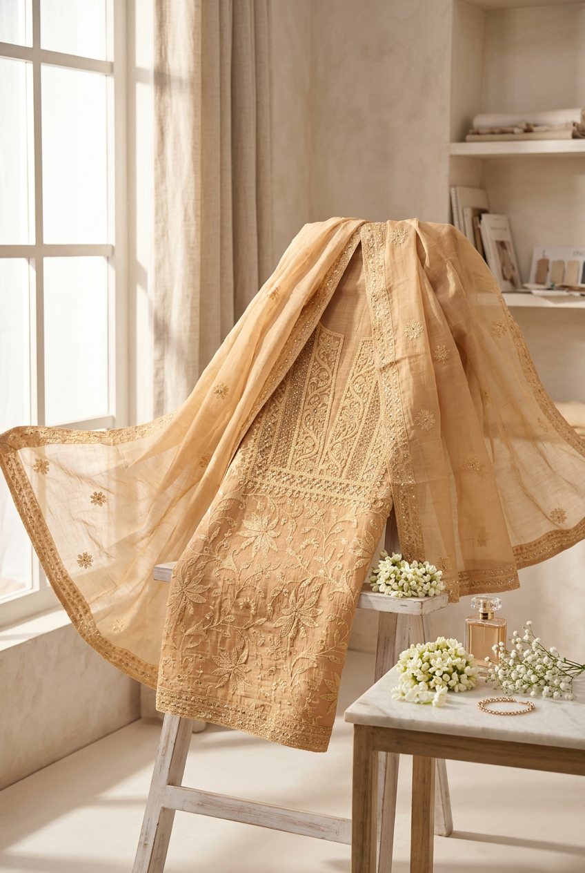 Pure Mal Chanderi With Embroidered Suit view 3