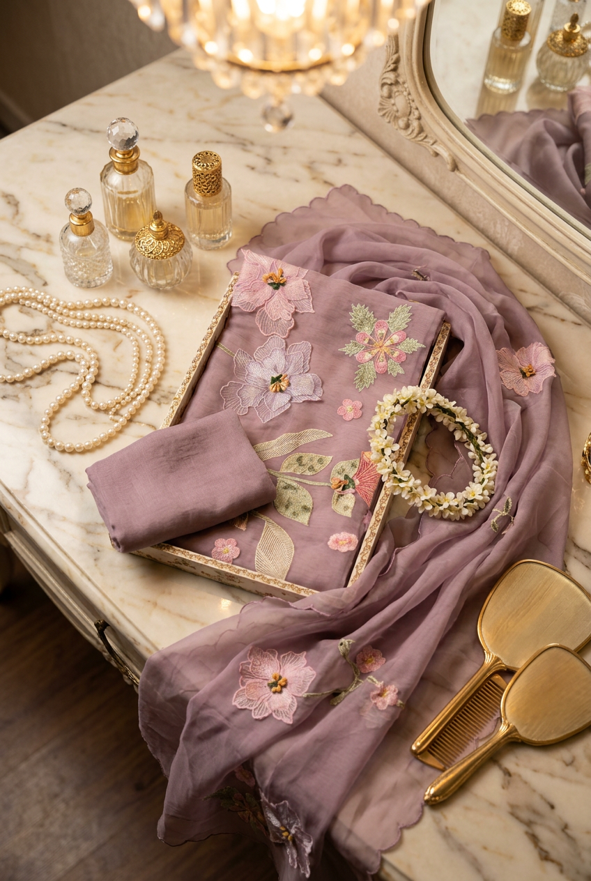 Pure Tissue Silk With 3D Embroidery Suit view 3