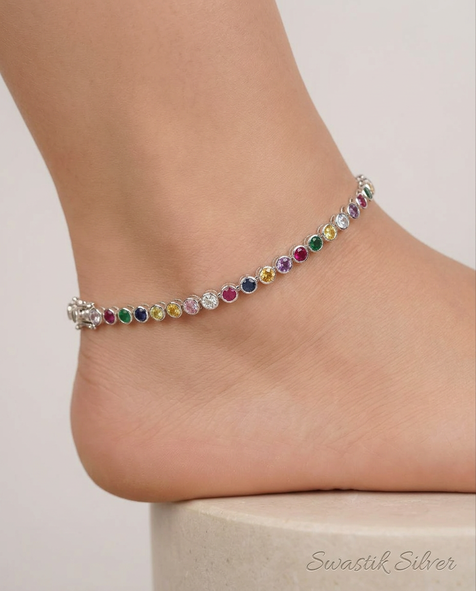 Multicolour Rhodium Payal view 4