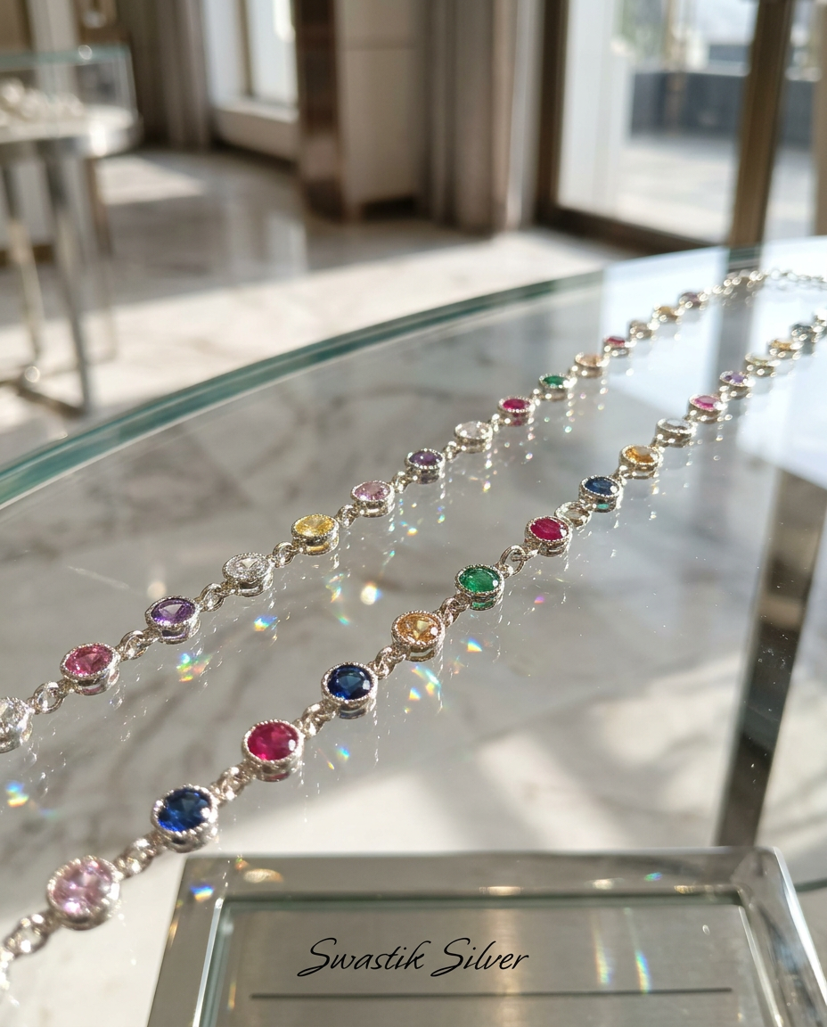 Multicolour Rhodium Payal view 2